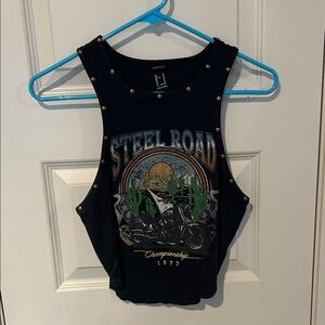 Forever 21 Black Ribbed Top with Gold Studs